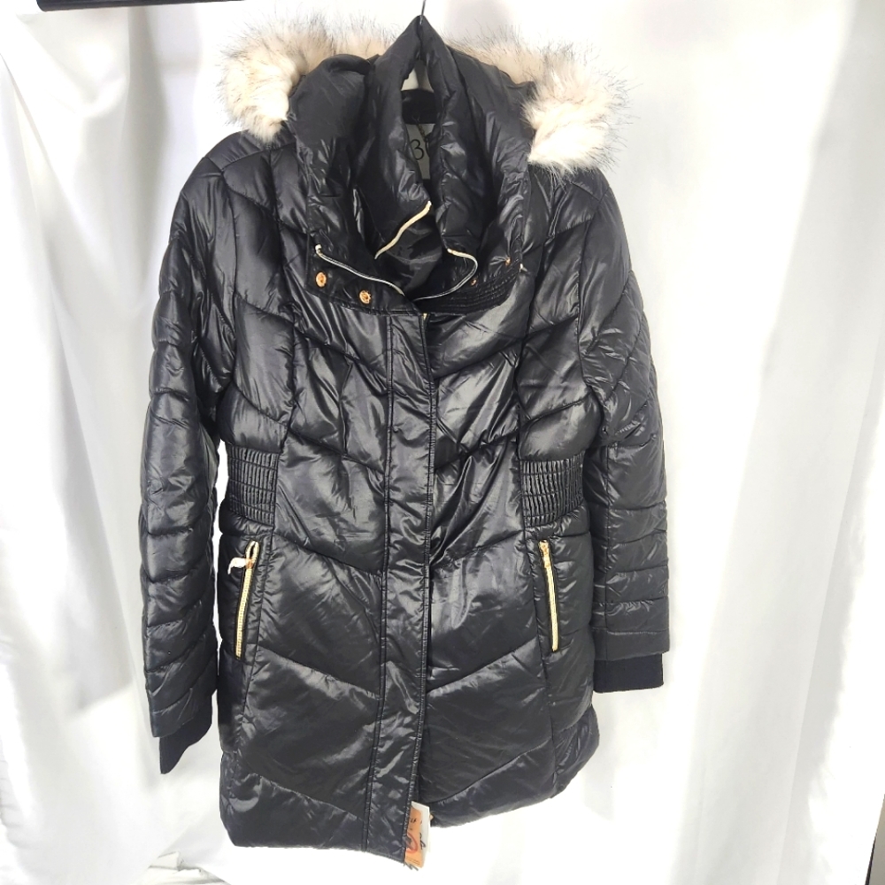 30 First black puffer jacket/coat w/ fur hood size S NWT$143